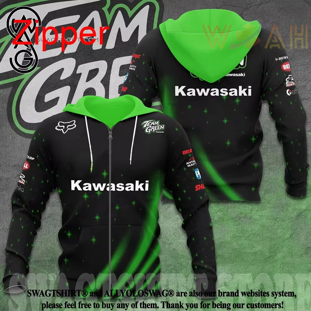 Kawasaki moto Racing Team Men Zipper felpa con cappuccio 2024 New Fashion Women felpa oversize primavera autunno bambini giacca cappotto