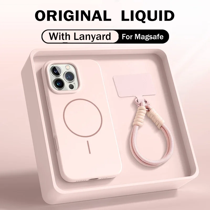 Offizielles Flüssigsilikon-Halsband-Handyhülle für iPhone 17 16E 16 14 15 Plus 12 13 11 18 Pro Max Magsafe Magnetische Weiche Hülle – Detail 3