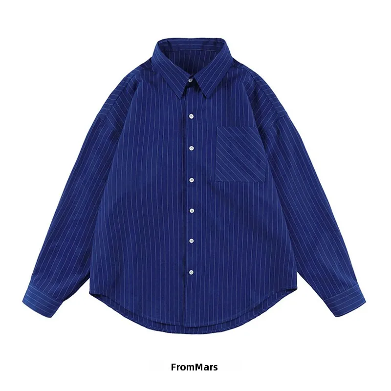 

from Vintage Blue Stripes Casual Salt System irt Loose Fit Cotton Long Sve Summer irt for Men And Women