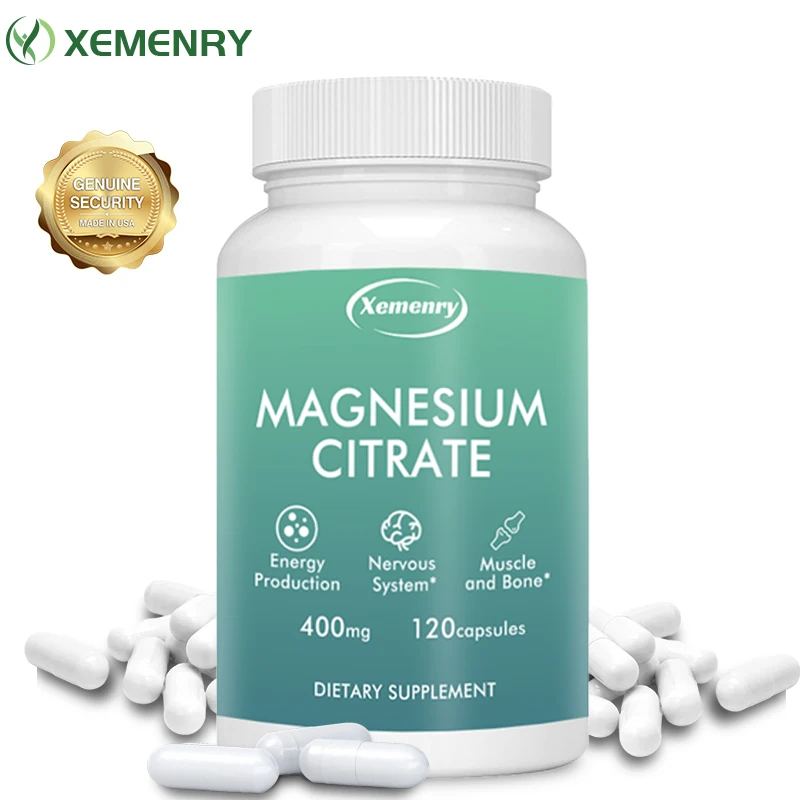 Magnesium Citrate Capsules 400 Mg, 120 Servings - Gluten Free, Non-GMO, Vegan Friendly