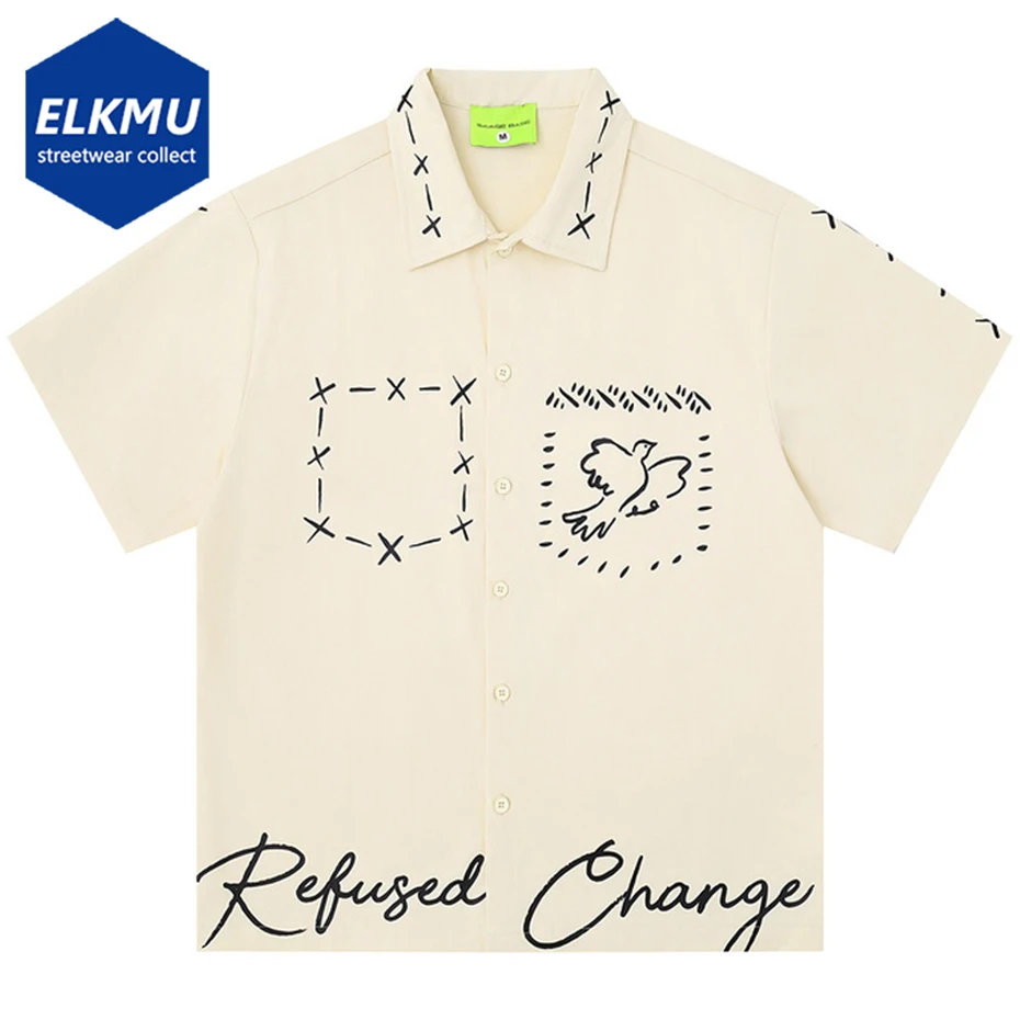 

Streetwear Harajuku Hip Hop Shirts Men Summer Casual Loose Short Sleeve Shirts Button Up Blouse Shirts