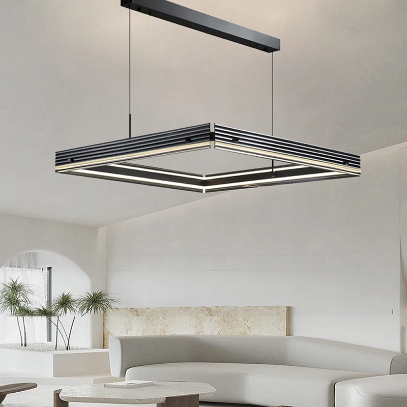 Stripe Glass Square Pendant Lights High Ceiling Led Hanging Lamps Room Modern Minimalist Living Room Deco Idea Home Lustre