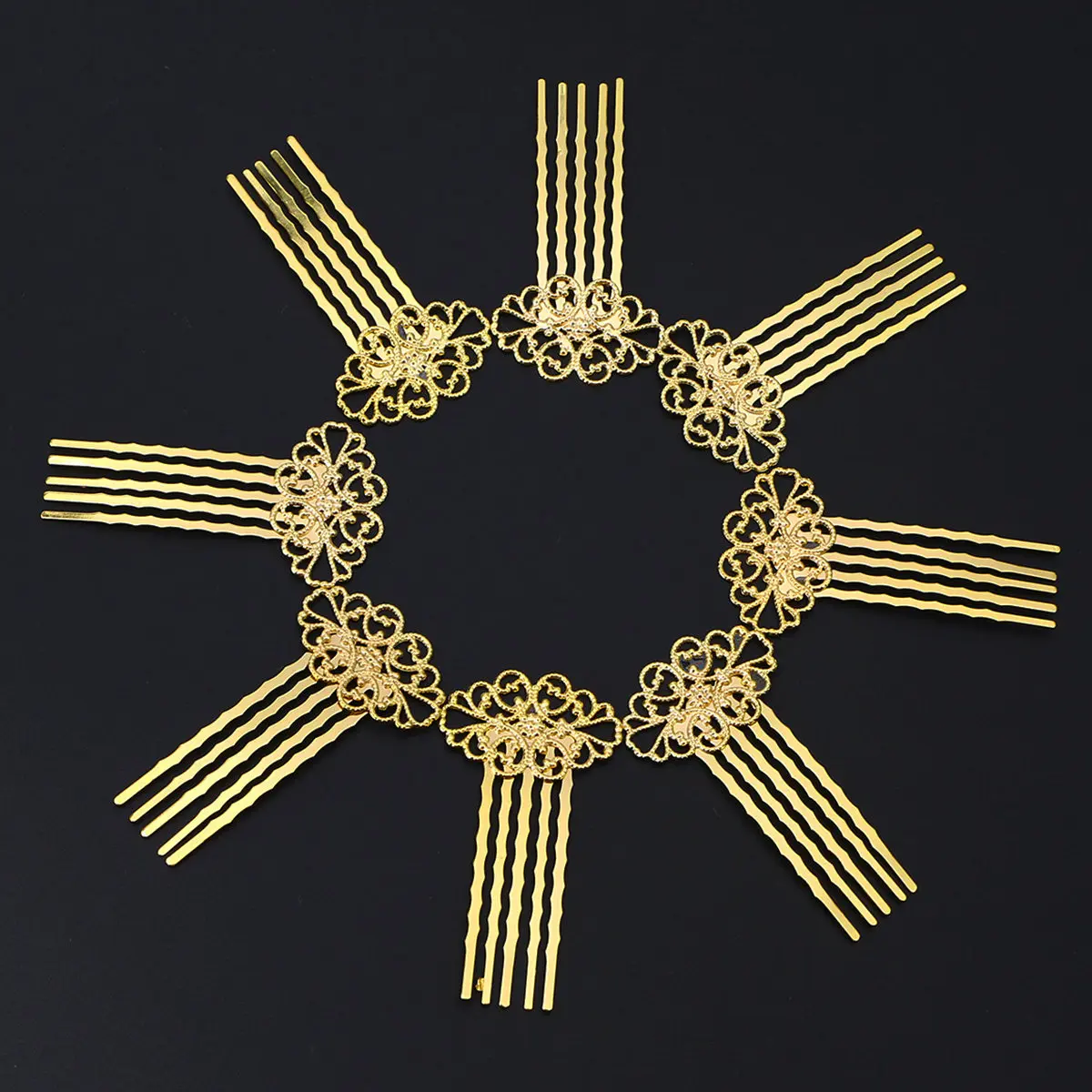 

10Pcs Women Hair Comb Five Tooth Elegant Floral Headdress Inserted Hair Ornament for Prom Wedding Church Picnic Dance Gold