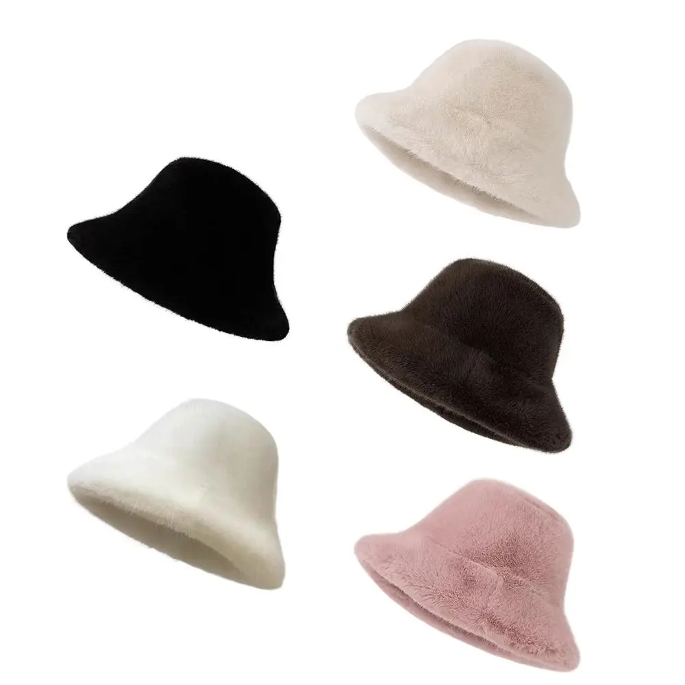 Versatile Large Head Circumference Fisherman's Hat Oversize Warm Winter Furry Hat Earflaps Furry Plush Bucket Hat Women's