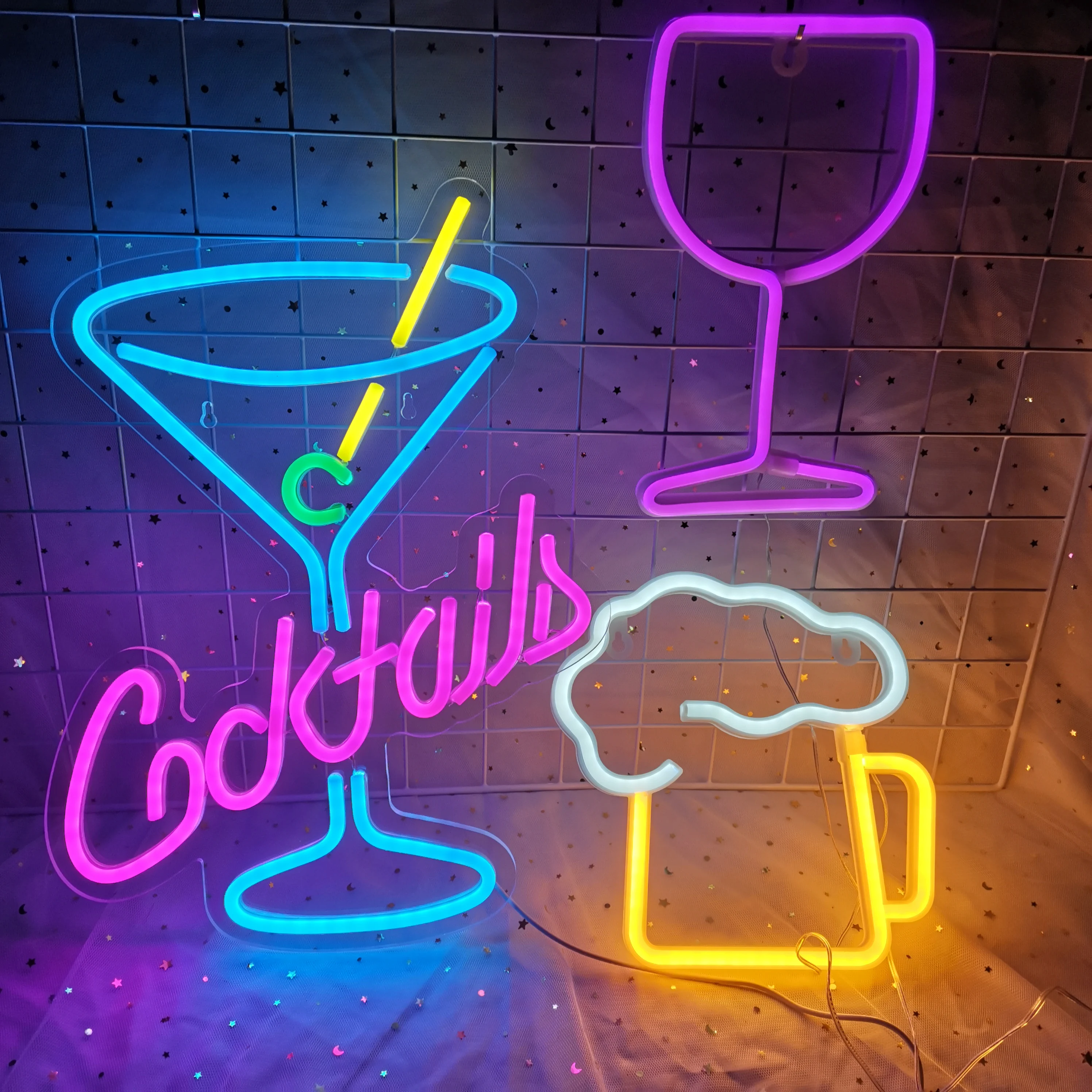 

Cocktail Bar Beer LED Neon Sign Art Wall Lights for Beer Bar Decor LED Neon Light for Party Pub Night Club Man Cave Decor USB