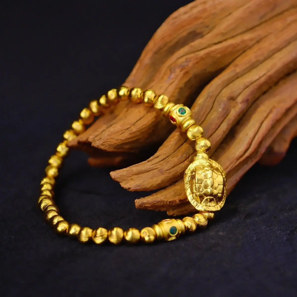New Year Ancient Copper Gold Plated Bracelet Vietnam Sand Gold High-grade Round Bead Gold Tortoise Armor Bouncing Rope Bracelet