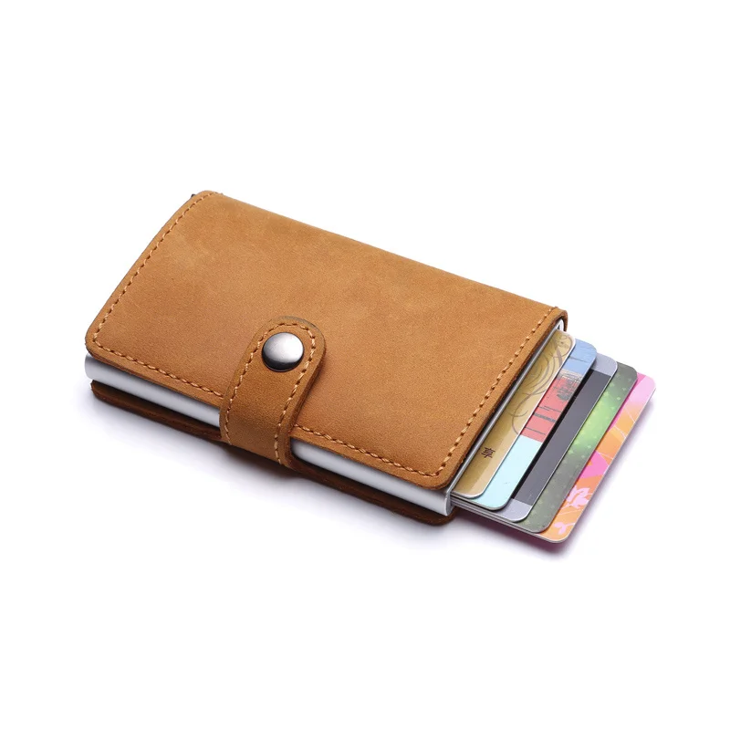 Horse Fashion Crazy Genuine Leather Card Holder Men Wallet Business Cover With Aluminum Alloy Case Black Coffce Browm