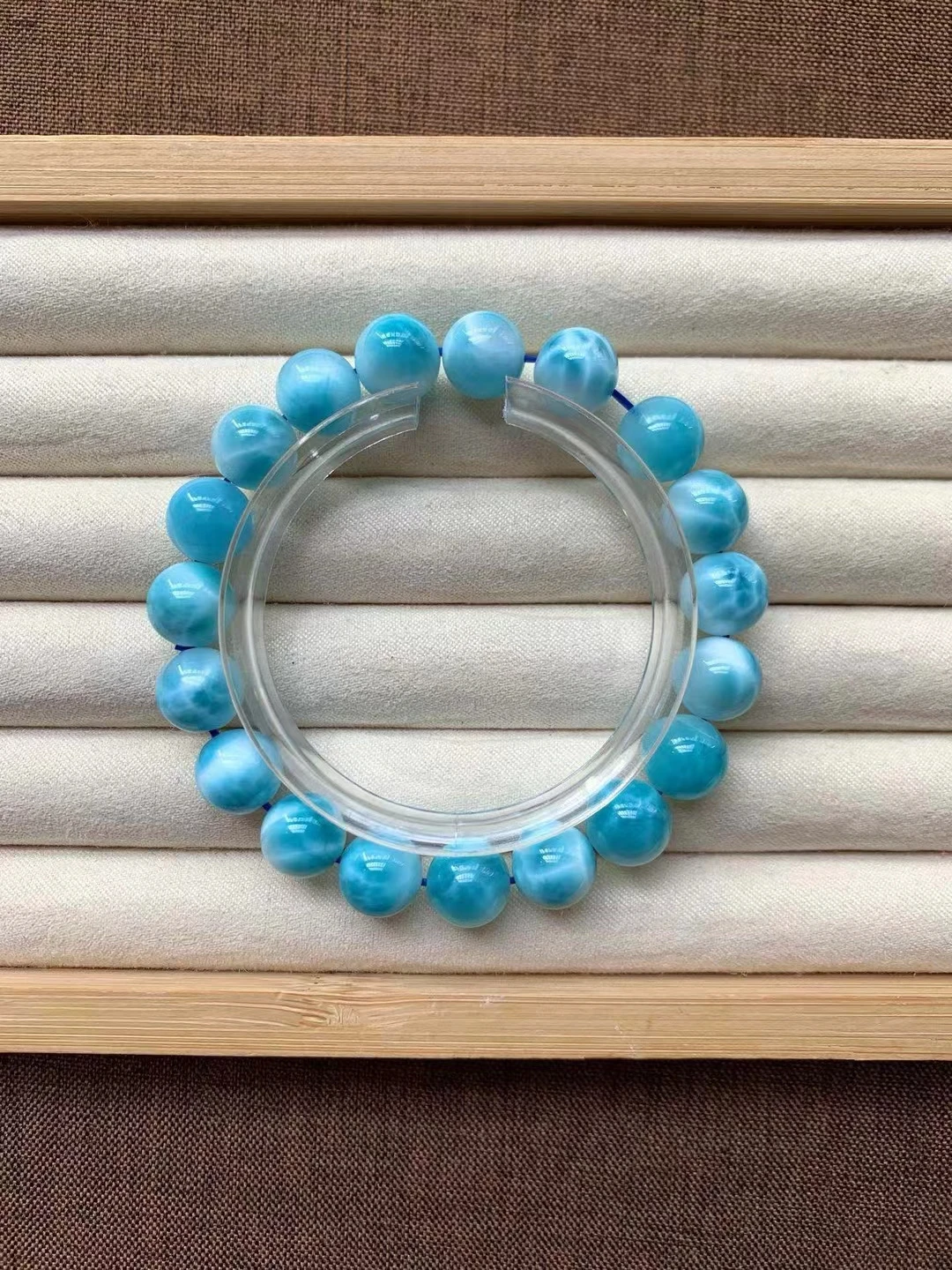 Natural Blue Larimar Round Beads Bracelet Pattern Jewelry 10.3mm Blue Larimar Women Men AAAAAAA