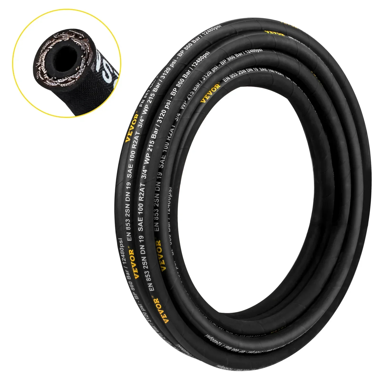 Hydraulic Hose Coiled 50/100/328 ft Rubber Hydraulic Oil Hose For Cars Small Engines Cranes Skid Loaders Hydraulic System