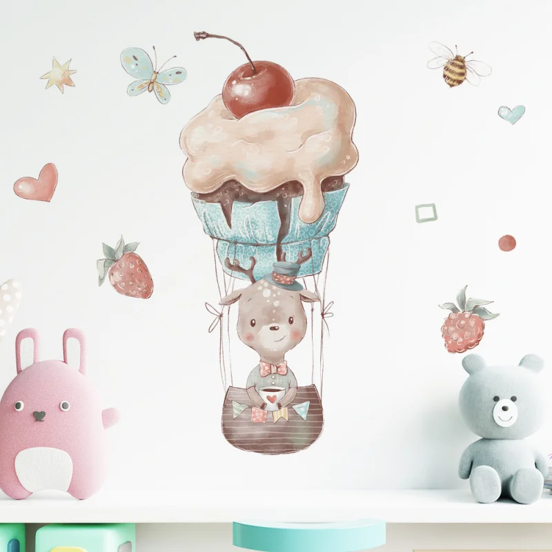 

New Cartoon Cake Balloon Deer Wall Sticker, Kids Nursery Room Wall Decor Decal