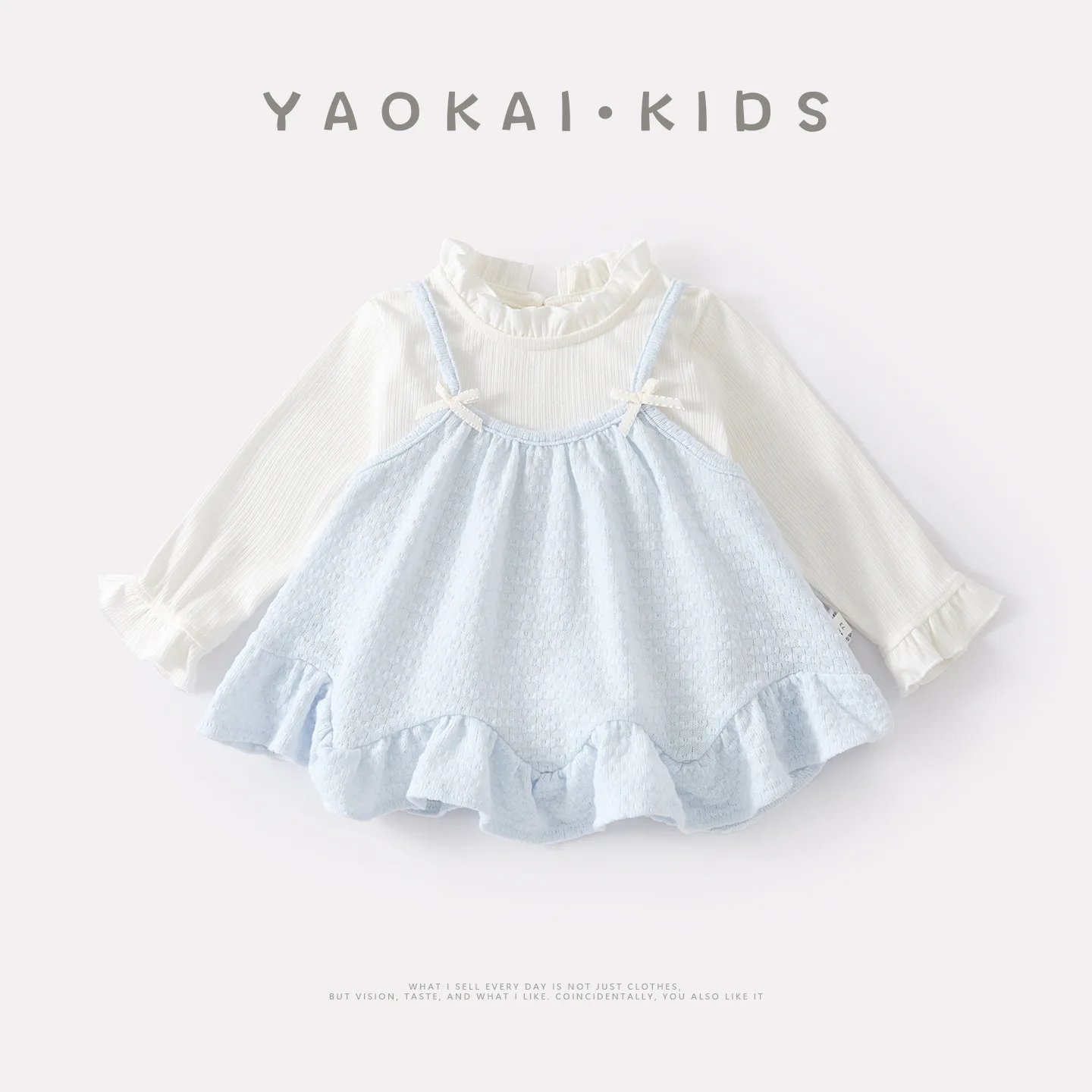 

2026 Spring and Autumn New Knitted Strap Suit Girl Baby Outer Cover Bottom Shirt Kids Fashion Two Piece Set