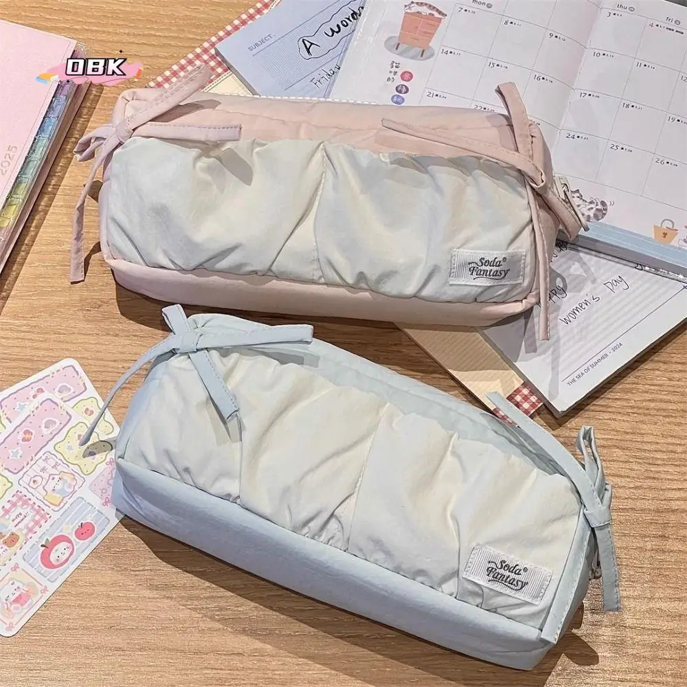 

Large Capacity Candy Colored Pencil Bag Bowknot Dopamine Stationery Storage Bag Ins Soft Touch Pencil Case School Supplies