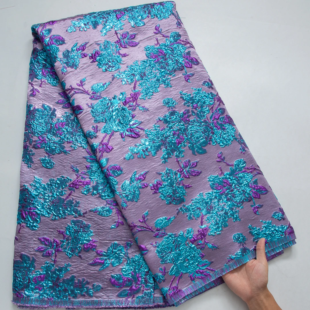 

African Brocade Jacquard Lace Fabric 5Yards Nigerian Gliding Lace Tulle Fabric For Women Celebration Paety Dress Material