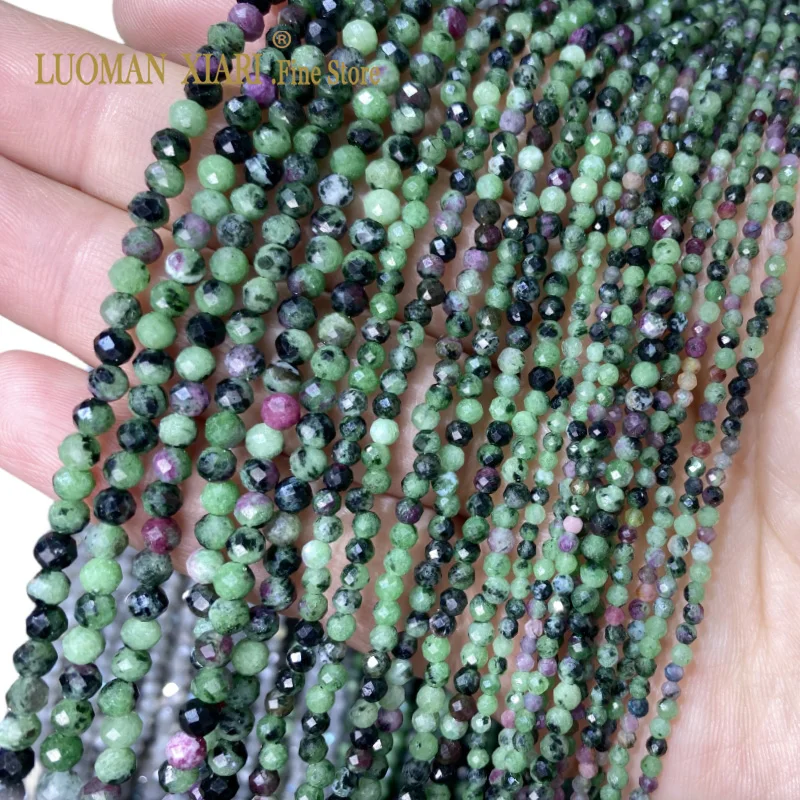 Fine Natural Stone Faceted Ruby Epidote Gemstone Round Spacer Beads For Jewelry Making  DIY Bracelet Necklace 2/3/4MM 15''