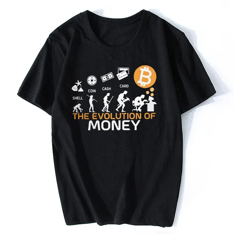 The Evolution Of Money T-shirt Funny Bitcoin Cotton Tees Crypto Coin Cryptocurrency T Shirt Streetwear Oversize Men's Clothing