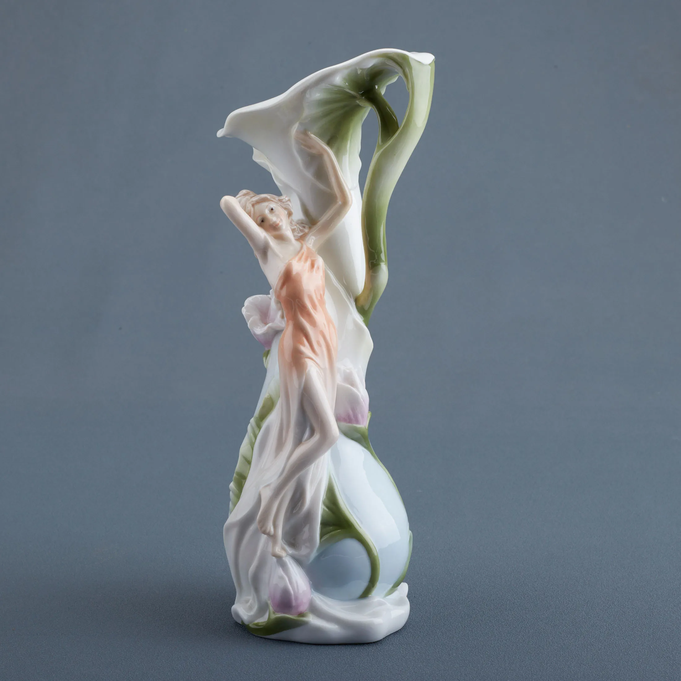 Hand Painted Porcelain Fairy Vase Calla Lily Sculpted Maiden Figurine Ceramic Flower Vase Home Tabletop Decorative Ornament Gift