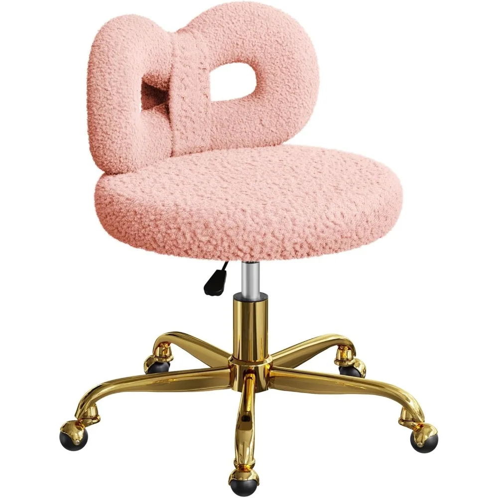 

Swivel Vanity Chair with Wheels, Height Adjustable Pink Makeup Chair with Upholstered and Cute Bow Backrestst for Bedroo