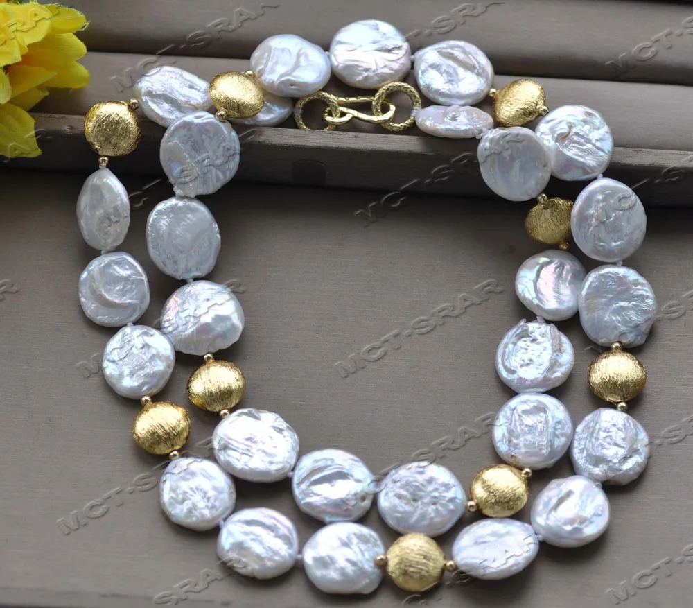 

Z12110 Huge 18"~33" 22mm White Coin Freshwater Pearl Necklace