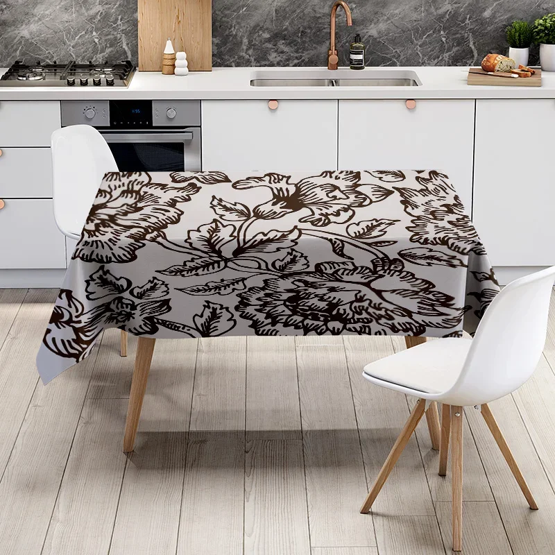 مفرش المائدة خمر الأزهار أسود أبيض مطبوعة القطن الكتان المطبخ الديكور ديكور المنزل الطعام غطاء قابل للتعديل #6
