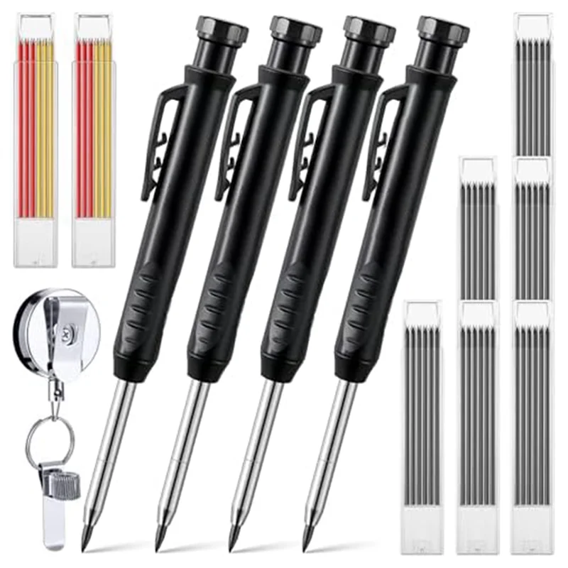 A53q-conjunto de lápis para carpintaria, conjunto de lápis mecânico para carpintaria com furo profundo com suporte retrátil para caneta de desenho para carpintaria b dura