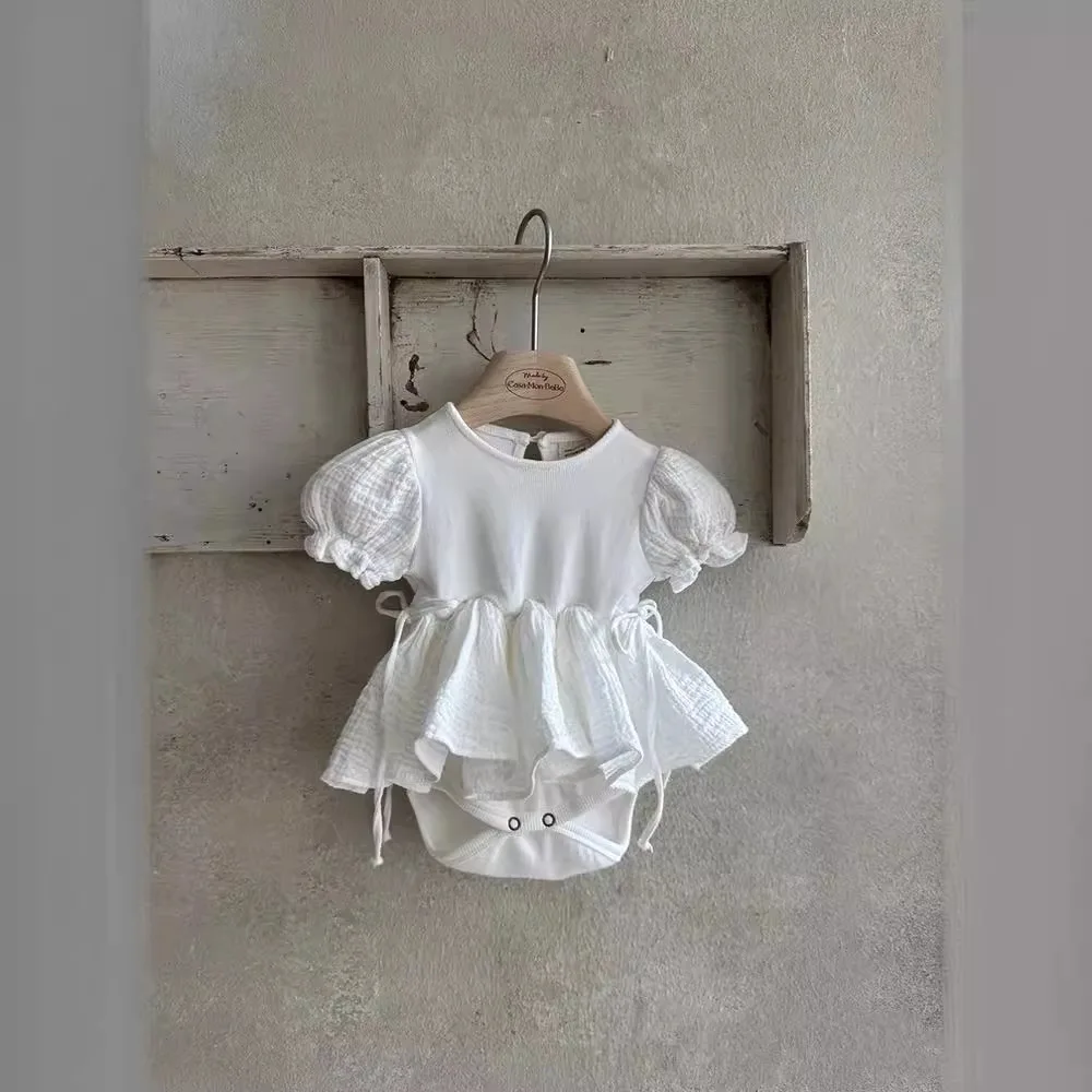 2025 Summer New Baby Girl Short Sleeve Solid Dress Newborn Toddler Cotton Casual Bodysuit Dress Infant Cute Princess Dress 0-24M