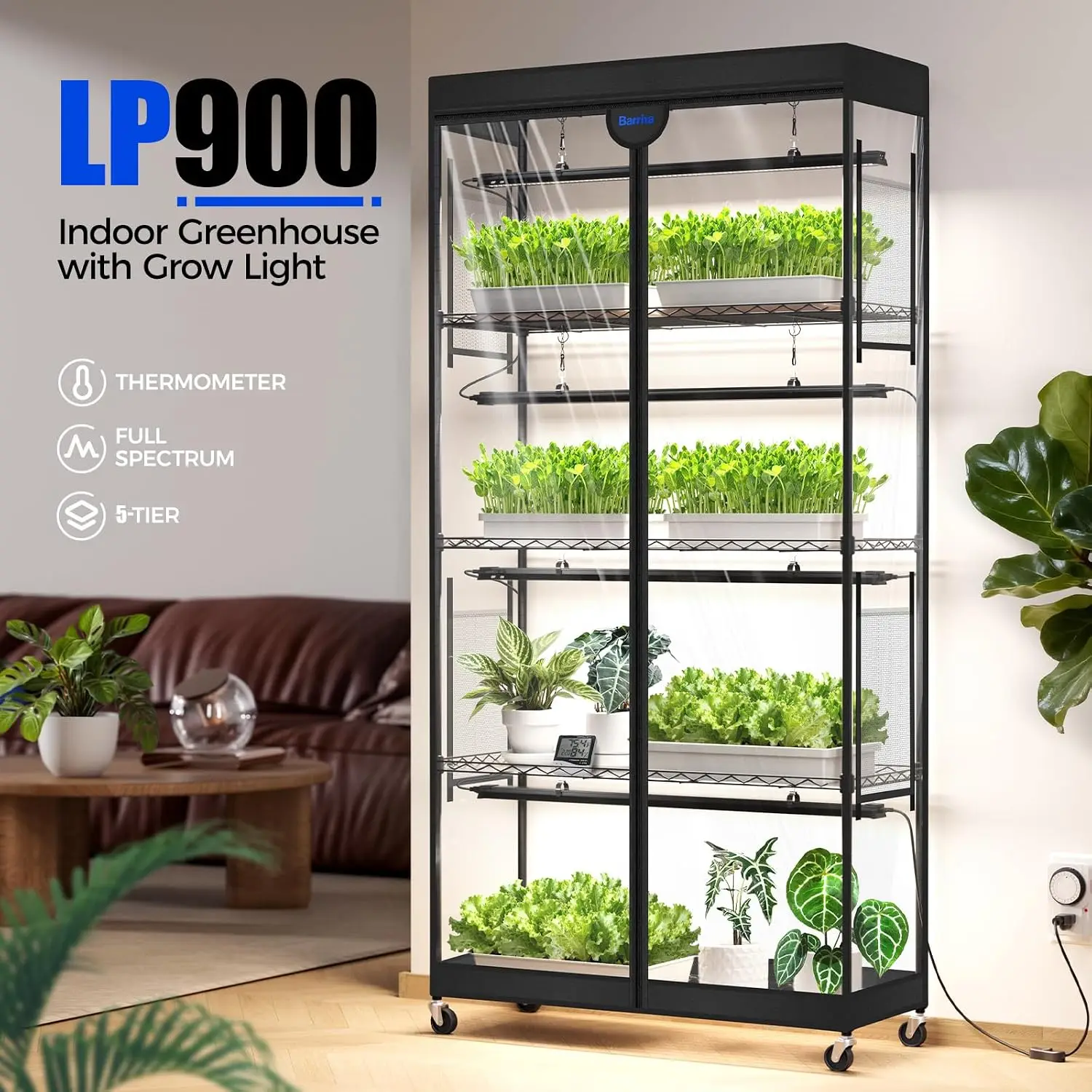 LP900 Indoor Greenhouse with Grow Light, 5 Tier Stand with Tent