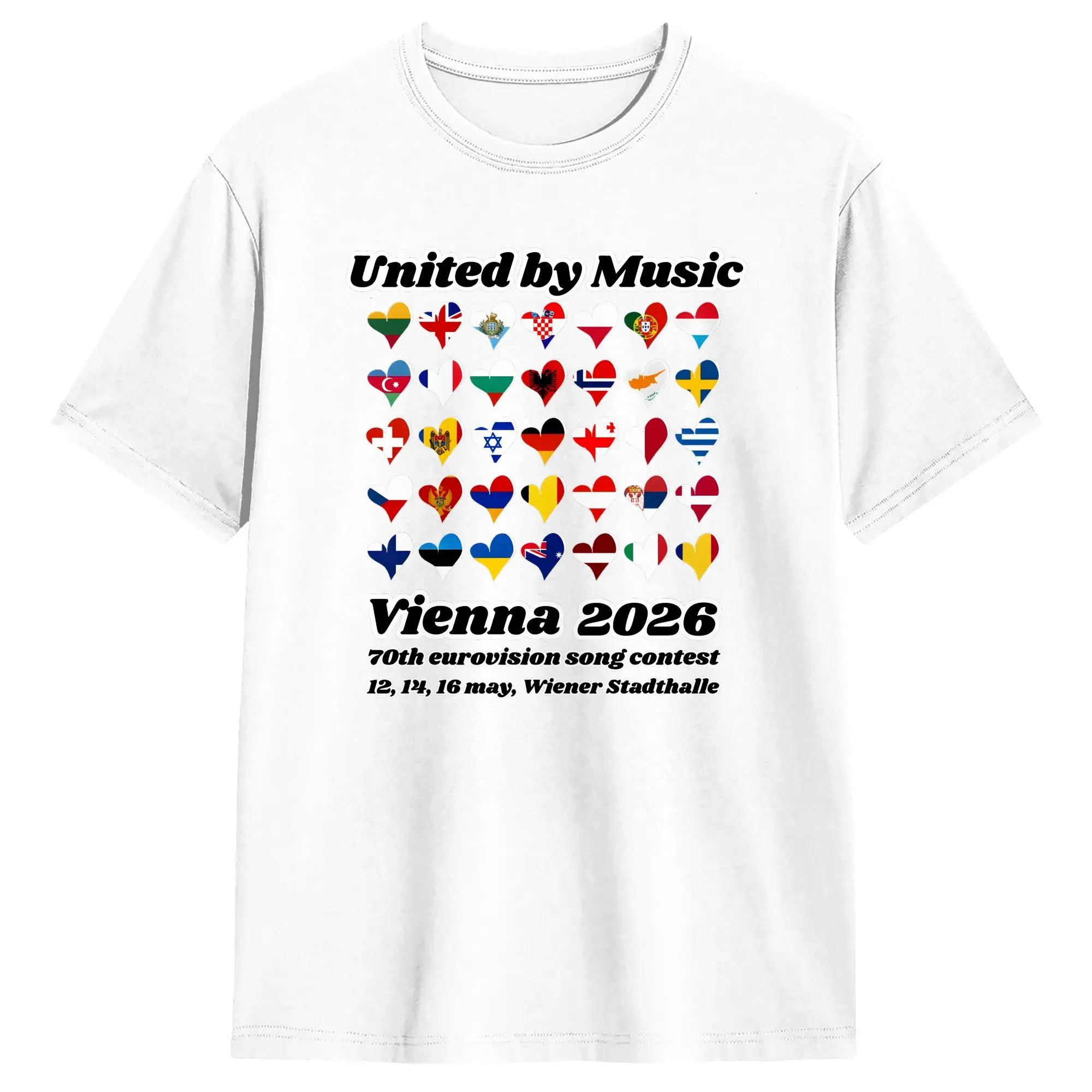 United by Music 2026 T Shirt Summer Eurovisions Song Contest  100 Cotton T Shirts For Men Trending Pattern Short Sleeve