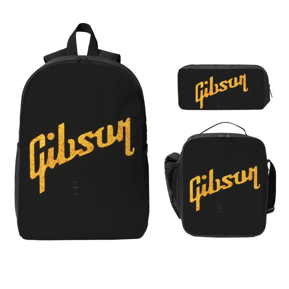 Gibson Music Logo Backpack Boys Girls BookBag School Bag Laptop Shoulder Bags 3ps Insulated Lunch Bag Pencil Case