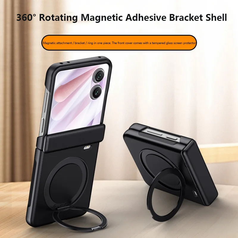

Built-in Magnetic Ring With Tempered Glass Flim Protective Case For Honor Magic V Flip 2 5G Rotation Stand Flip Protection Cover