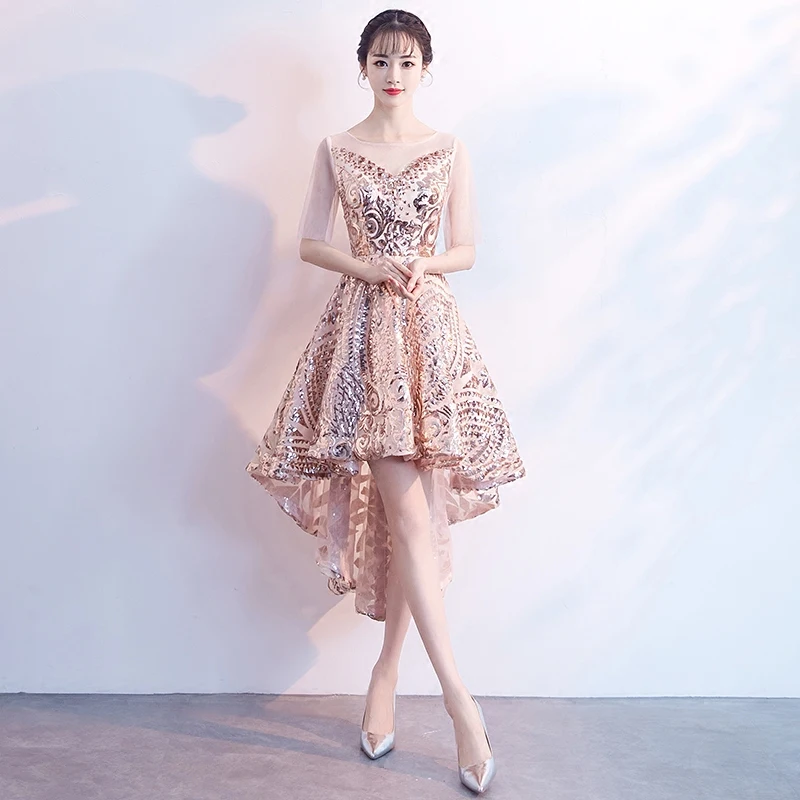 

Gold ort Evening Dr Women's Par Ele Lady Dr Sequins Host Luxury High-End Feel Korean Sle Mid-Waist Slim Fit