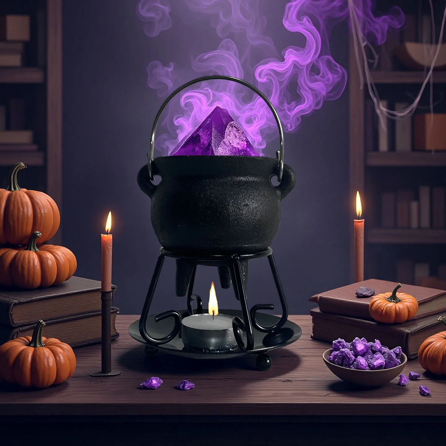 Metal Witch Cauldron with Candle Holder for Incense Smudge Kit Sage Altar Ritual Burning Holder