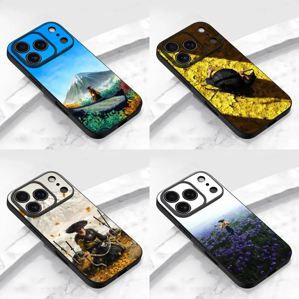Capa de telefone G-Ghost of Yotei para iPhone 13,16,11,14,17,12,15,Plus,E,Air,Pro,Max,Mini capa protetora preta