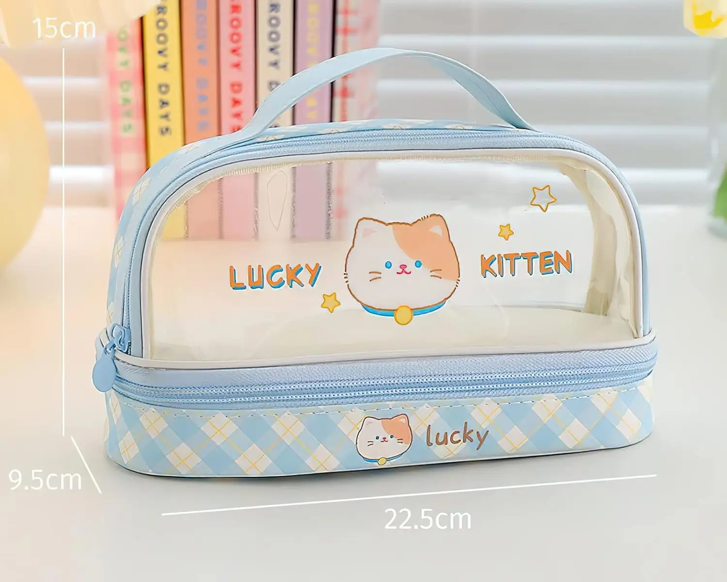 Kawaii Aesthetic Cute Pencil Case Bag Large Storage High Capacity Stationery with 2 Compartments Pouch Box Holder Organizer