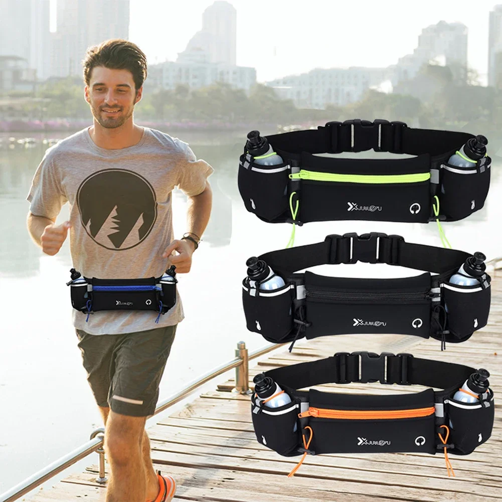 Marathon Running Waist Bag For Phone Water Bottle Dual Pocket Trail Belt Sports Fanny Pack Night Safety Reflective Waist Pack