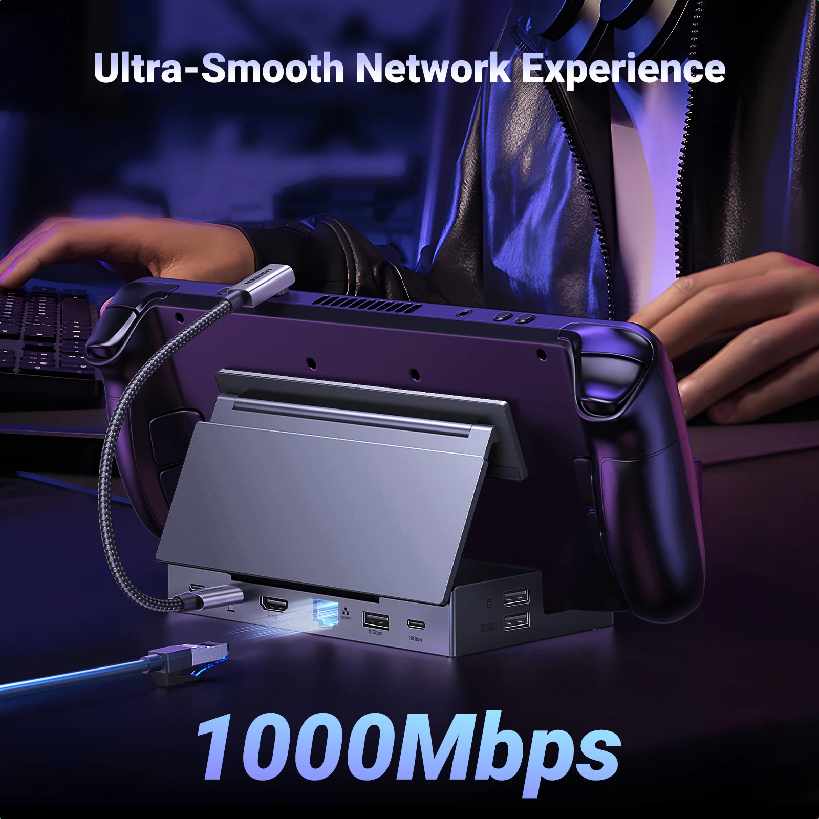 UGREEN Steam Deck Dock 6/9Ports USB C Gaming HUB Foldable Stand 4K HDMI/DisplayPort RJ45 100W 5/10Gbps USB A&C for Rog Legion Go
