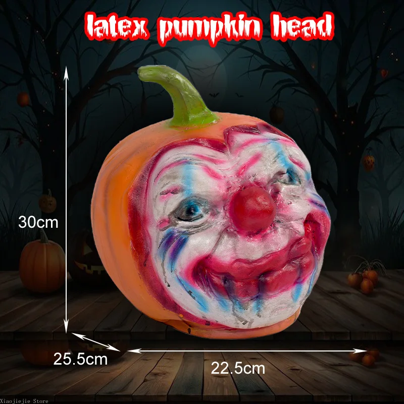 Halloween Creepy Latex Pumpkin Head Statuette Spooky Prank Decor Horror Tabletop Ornament for Bar Escape Room Ghost House Party