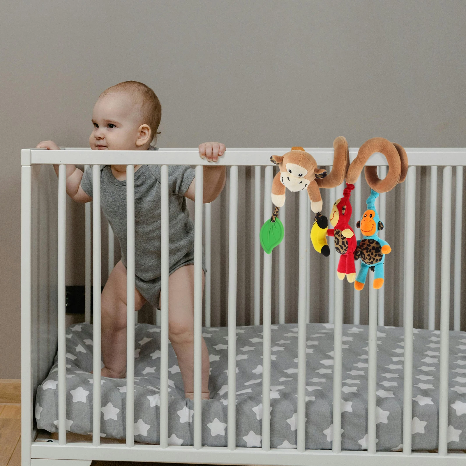 

Bed-wrapped Monkey Toys Spiral Stroller for Toddler Cart Baby Hanging Bell Crib