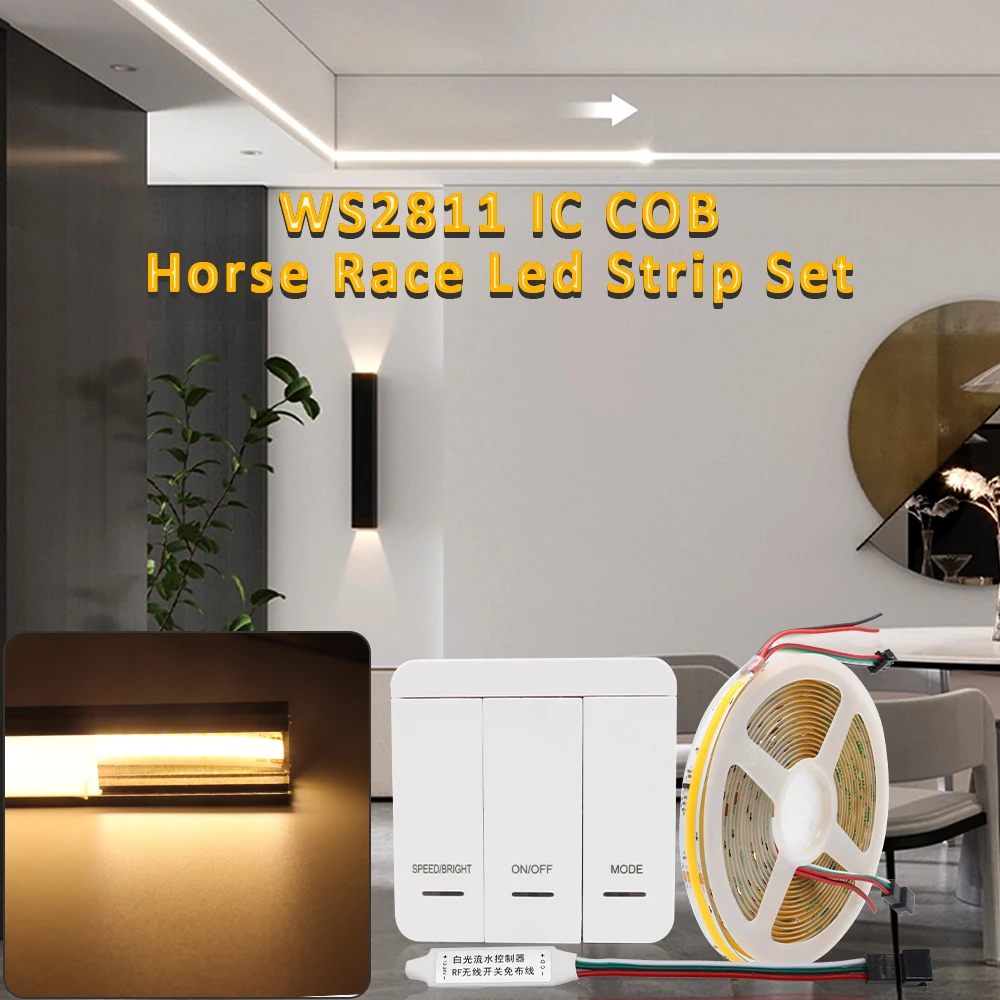 WS2811 COB IC Horse Race Strip Light DC 24V 360LEDs/m Pixel Running Water Flow Flexible Ribbon Tape Lamp with Aluminium Profile