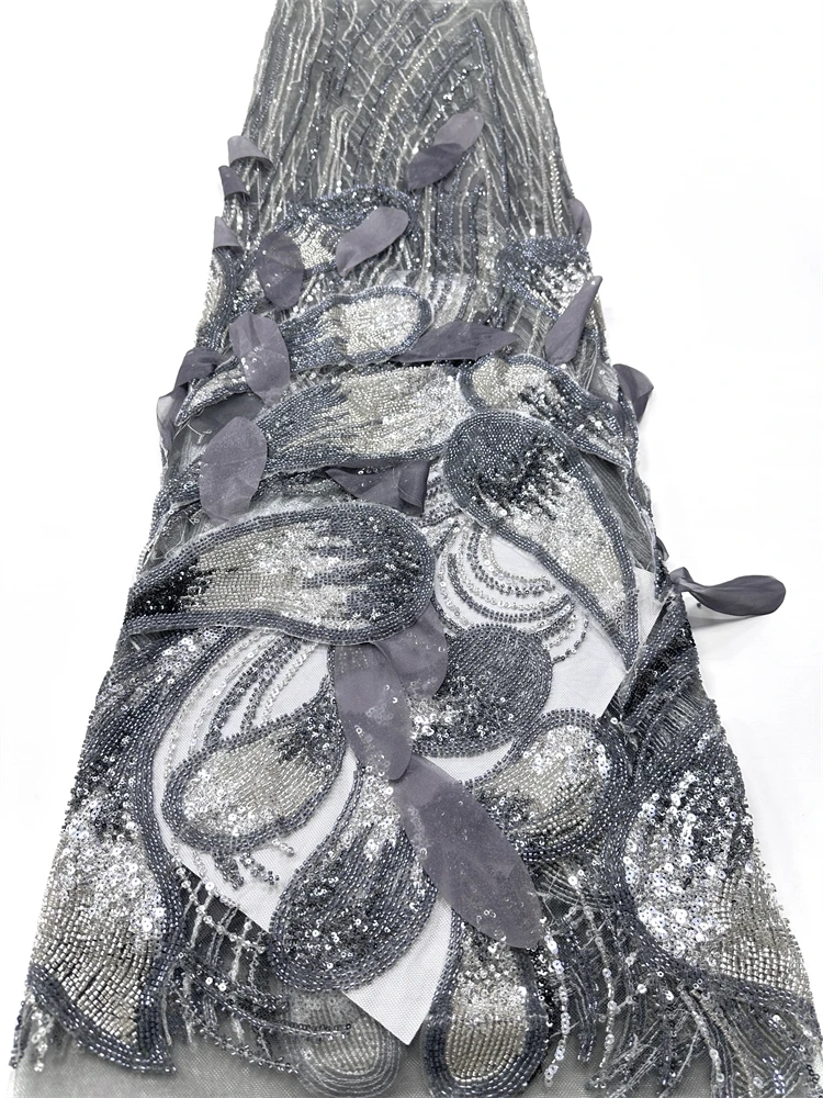 African Nigerian 3D Groom Lace Flower Fabric 2025 High Quality With Sequins Embroidery French Lace Fabric For Wedding Party Sew