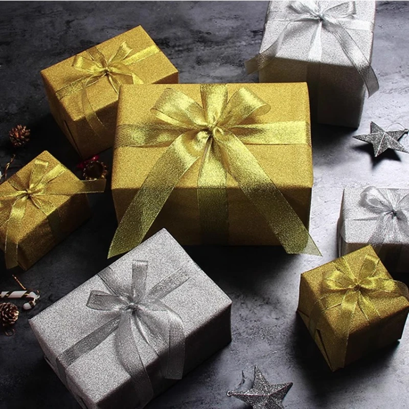 

6mm~50mm Gold Silver Metallic Glitter Ribbons for Apparel DIY Bow Accessories Crafts Sewing Fabric Gift Wrap Holiday Decorations