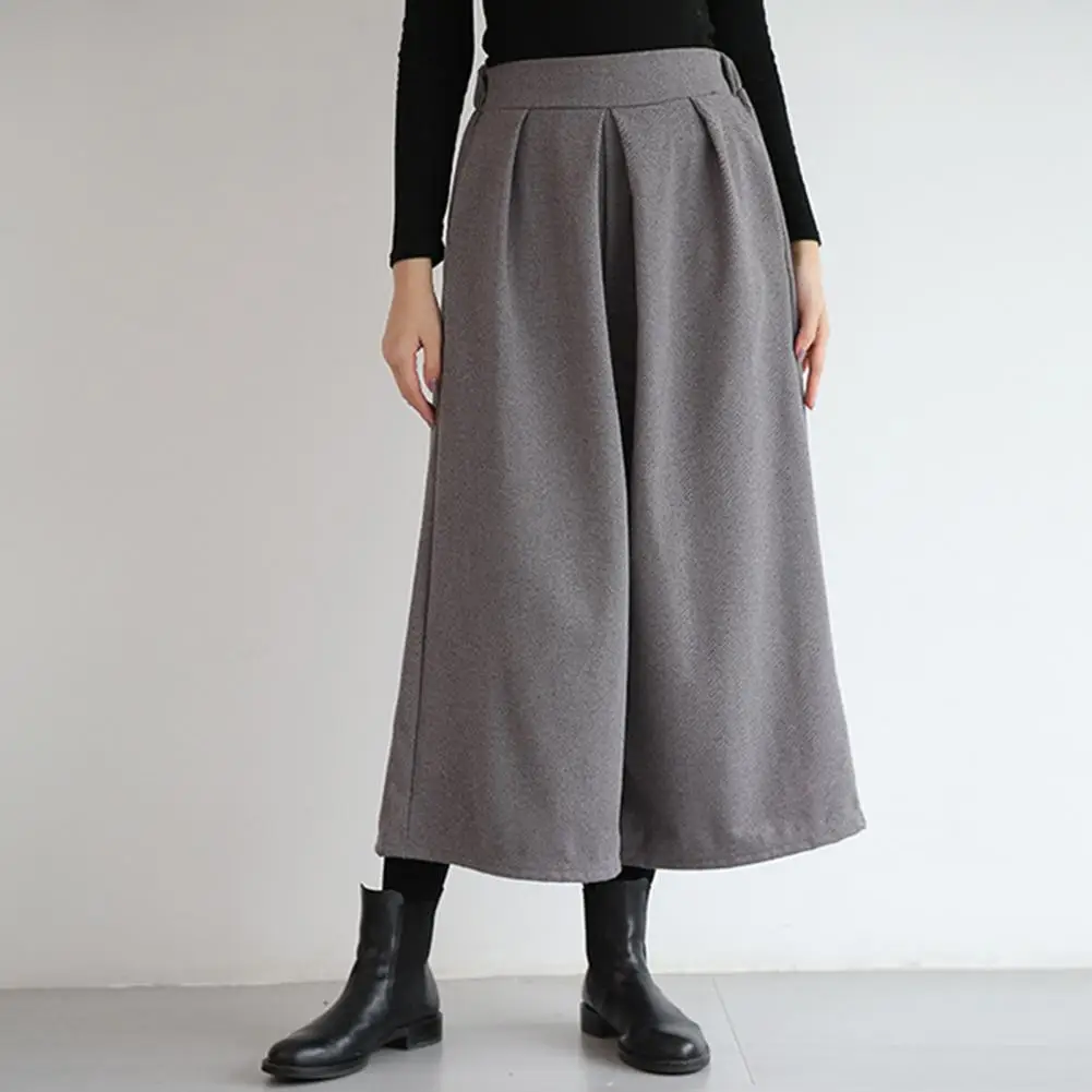 Woolen Loose Wide Leg Pants Skirts A-line Profile Pleated Trousers Winter Autumn Small Cropped Pant Fashion Office Lady Culottes