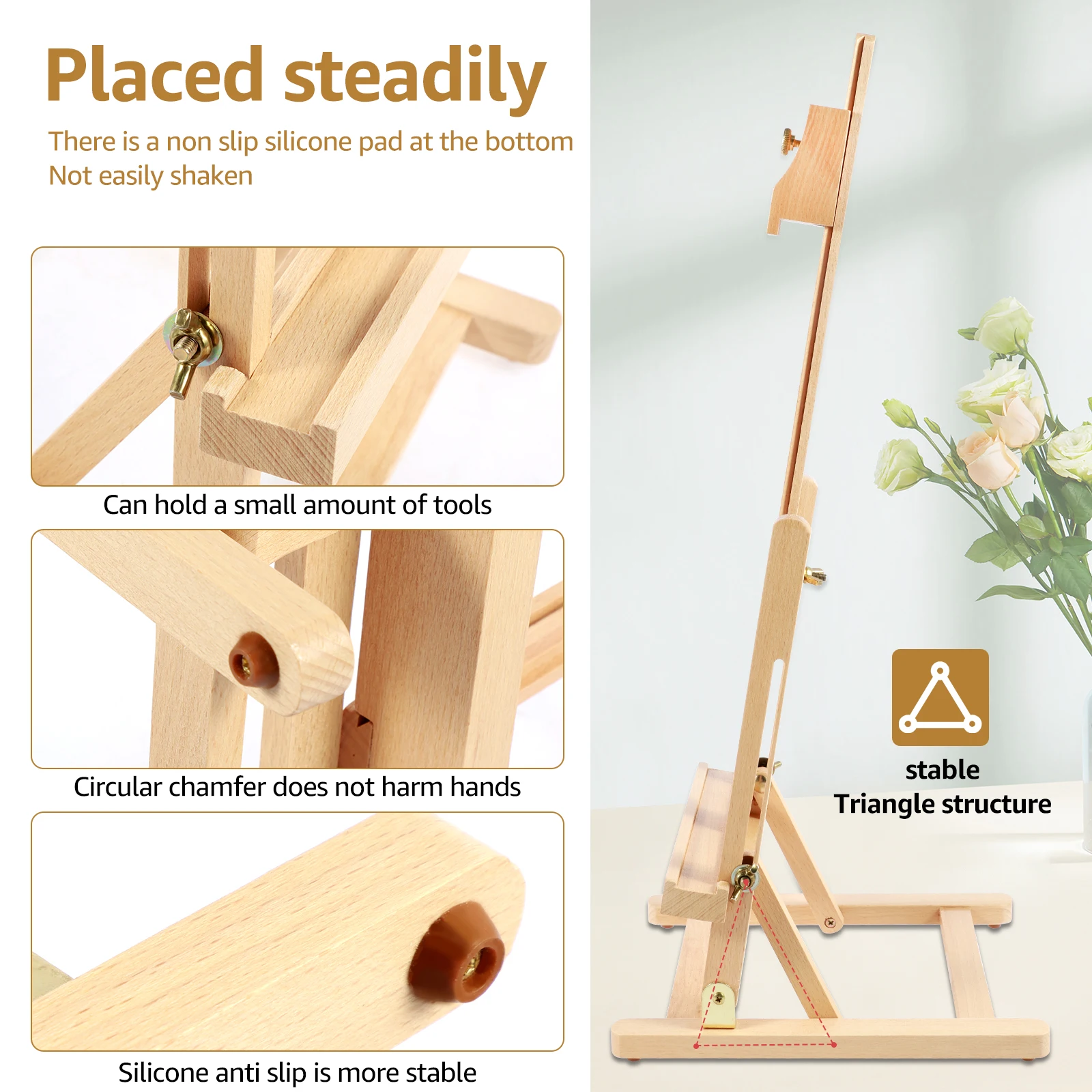 Wooden Desktop Art Easel Foldable Tabletop Easel Stand Portable Small Desktop Easel for Studio Classroom Outdoor Sketching view 4