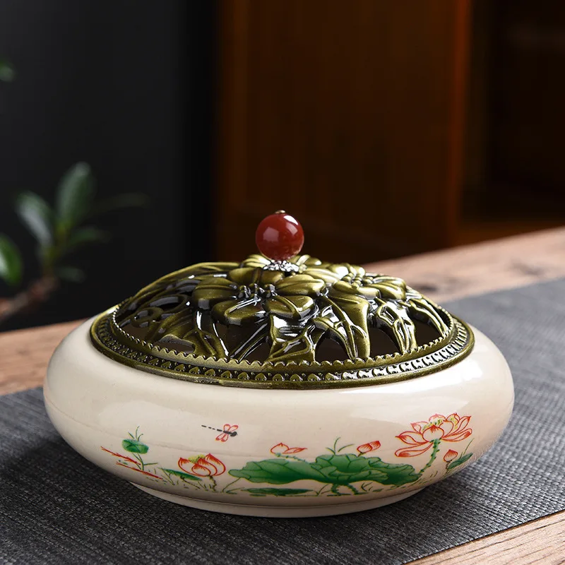 Incense Burner Household Indoor Sandalwood Incense Burner Large Mosquito-Repellent Incense Tray Supporting Chinese-Style Ceramic