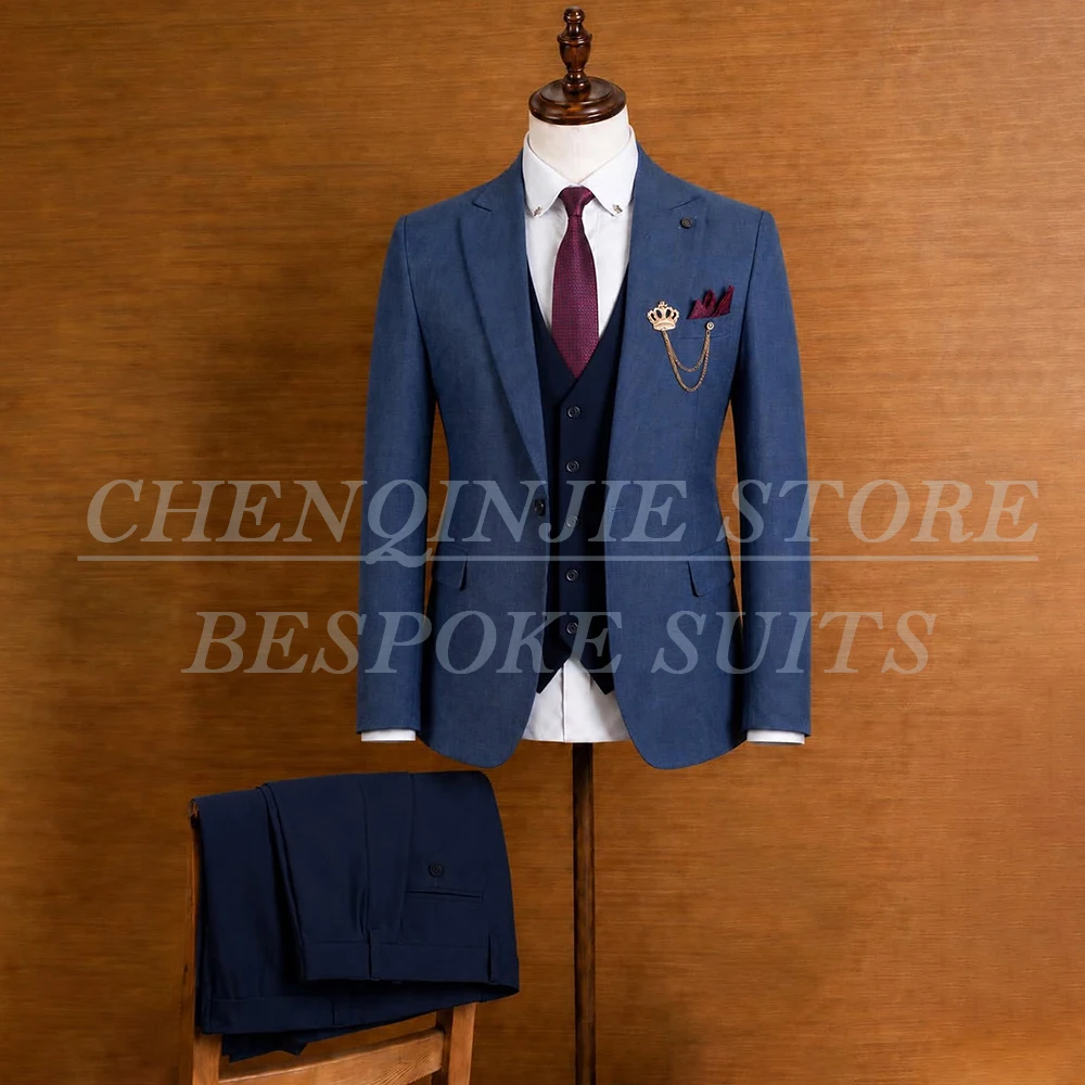 Designer Men's Suits Fashion Jacket Pants Vest Full Sets High Quality Single Breasted Peak Lapel Slim Fit 3 Piece Clothing