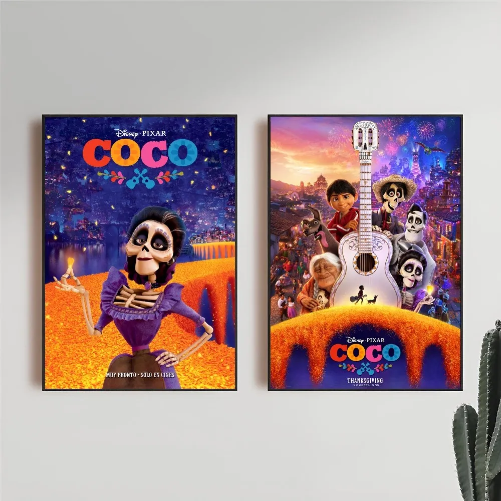 1PC  Animated Movies Print Poster Paper Waterproof HD Sticker Disney Coco Bedroom Entrance Home Living Room Bar Wall Decoration