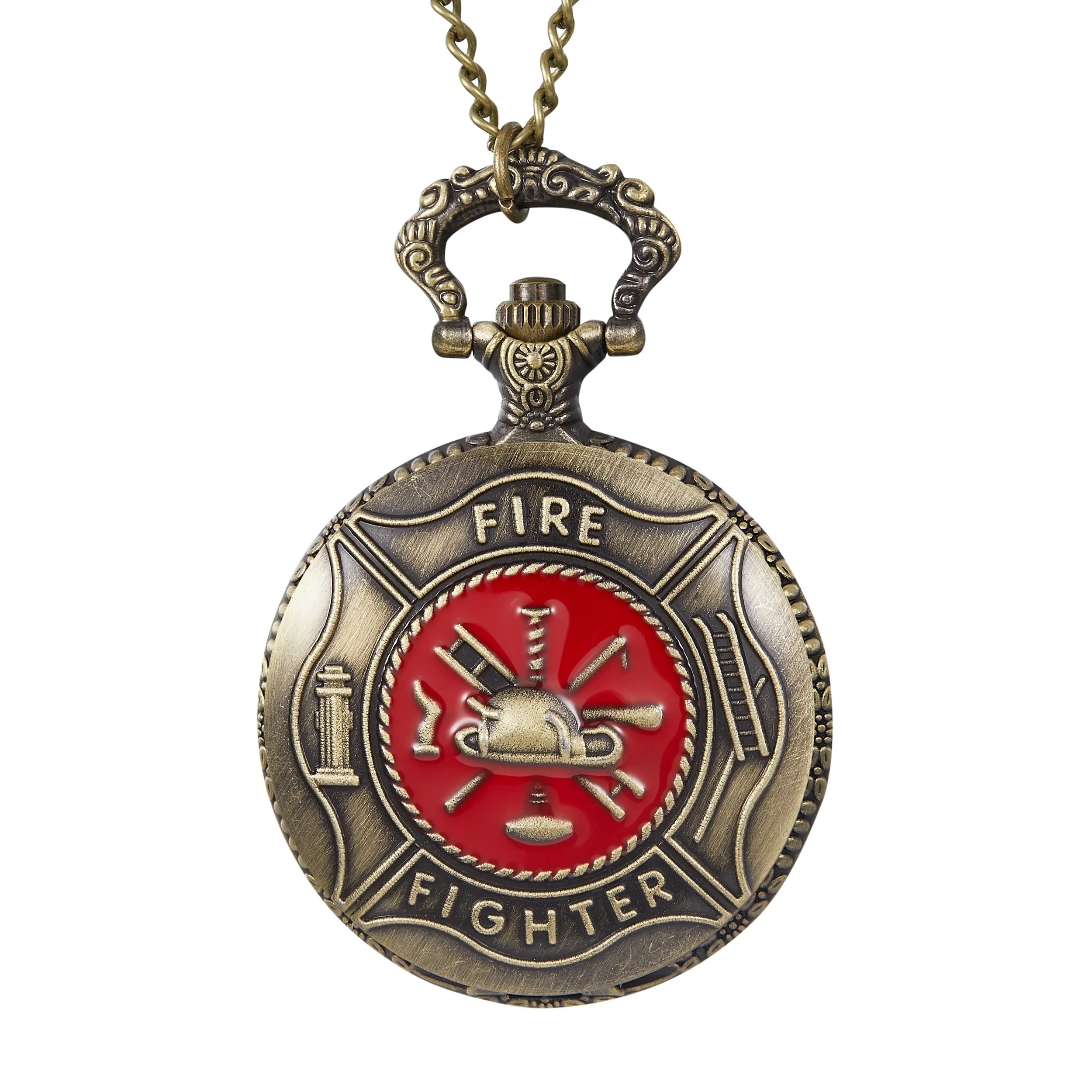 ساعة جيب كوارتز عتيقة من الحنين للرجال ، قطارة حمراء ، الإغاثة ، مكافحة الحرائق ، نمط تسجيل ، قلاب ، سلسلة معلقة #4