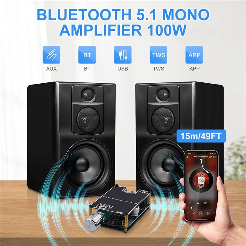 B04B-1001B Bluetooth Amplifier Board–2Pack 100W Mono AMP Mini Audio Power Amplifier Module With Box Matching