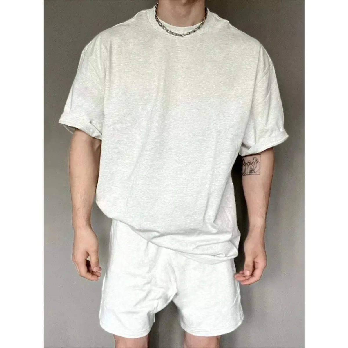 

Men's 2025 New Hot Summer Fashion Casual Heavy Solid Color Short-sleeved T-shirt Summer Shorts Sports and Leisure Loose Suit