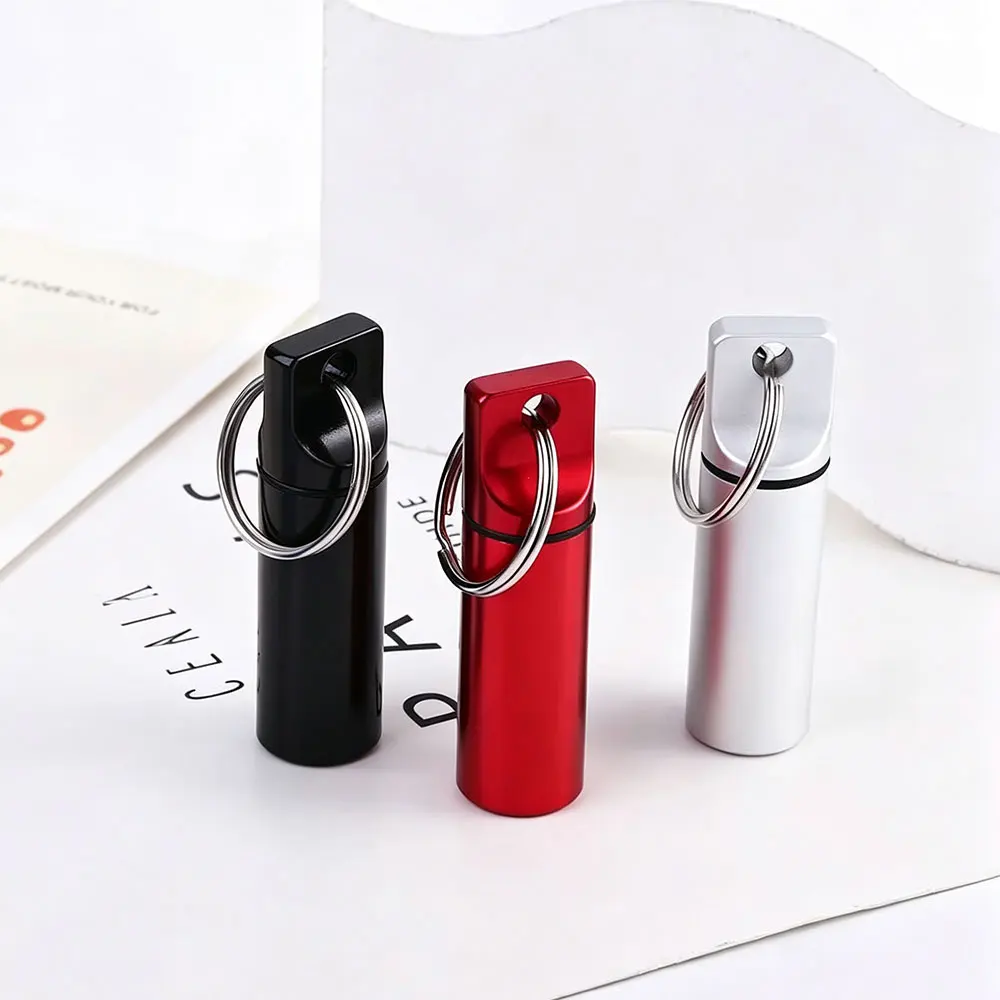 Small Pocket Pill Box Keychain, Portable Mini Pill Organizer, Waterproof Pill Box Cases with Sealed Storage, Flat Head