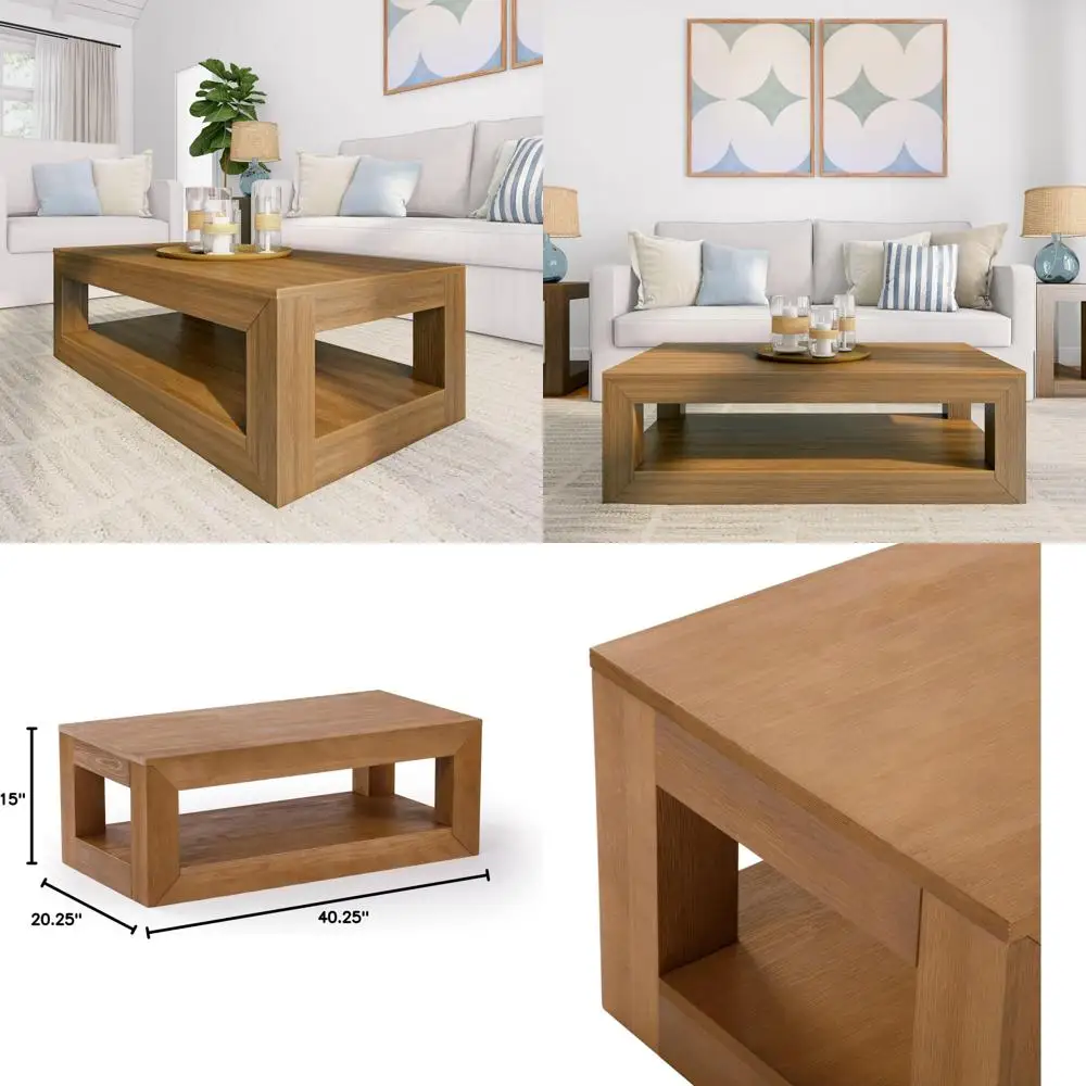 

Plank+Beam 40 Modern Rectangular Coffee Table with Shelf, Solid Wood Center Table with Storage, 2 Tier Tea Table for Living Room